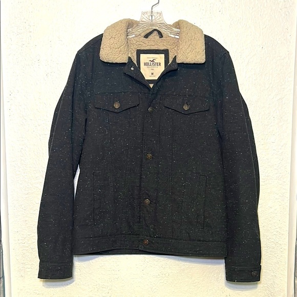 Hollister Men's dark gray Jacket with Sherpa Collar size medium - Picture 1 of 7